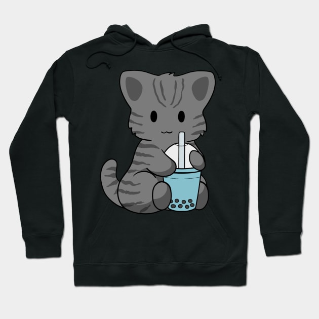 Black Stripped Cat Bubble Tea Hoodie by BiscuitSnack